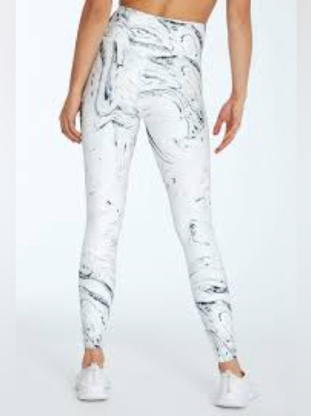 High-Waist Marble Print White Leggings
